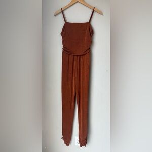a.peach Spaghetti Strap Burnt Orange Jumpsuit Womens Size Small Stretch